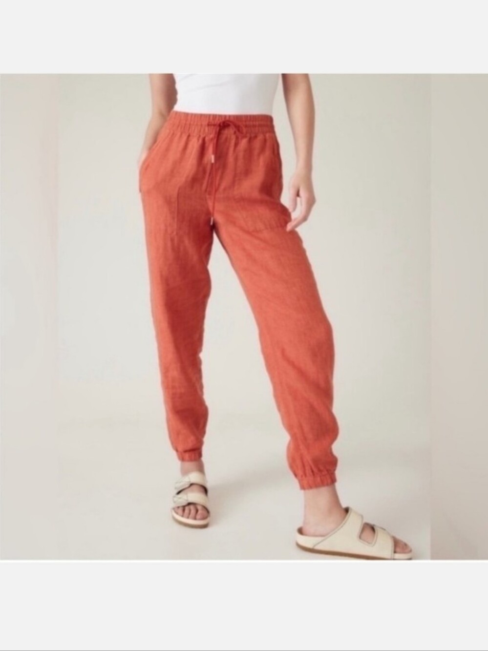 Athleta Retreat Women's Drawstring Linen Jogger Pants - Rust Wide Leg